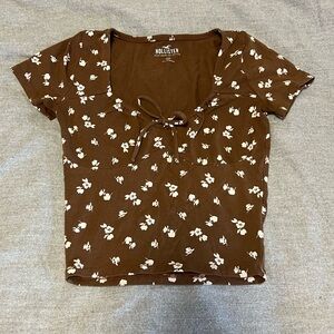 Hollister Brown Floral Tie Top